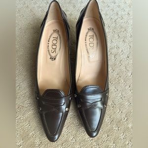 Tod’s Brown Leather Kitten Heel Pumps Size 9.5 - Like New Condition